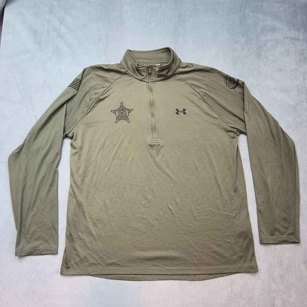Under Armour UA Tech Army Navy Americas Game Shirt XL Green 1/4 Zip Long Sleeve